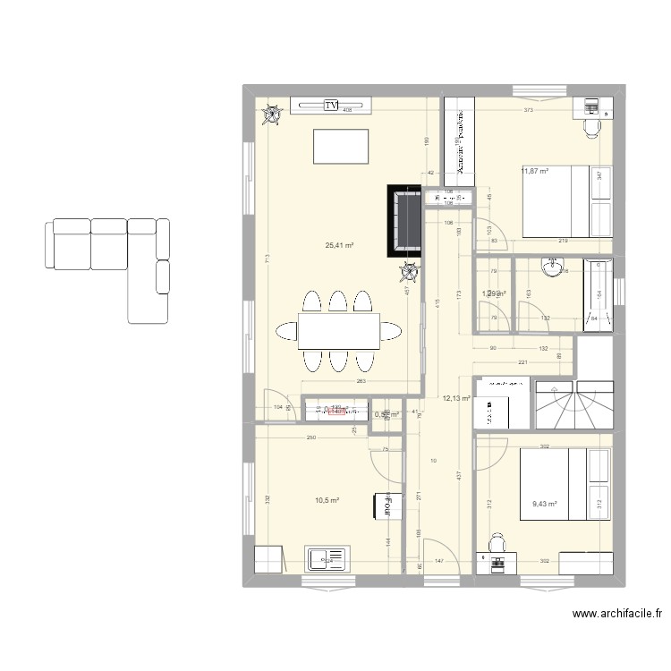 Puy Nègre - Aménagement David. Plan de 10 pièces et 76 m2