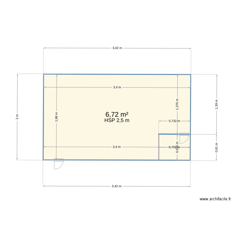 salon 1. Plan de 1 pièce et 7 m2