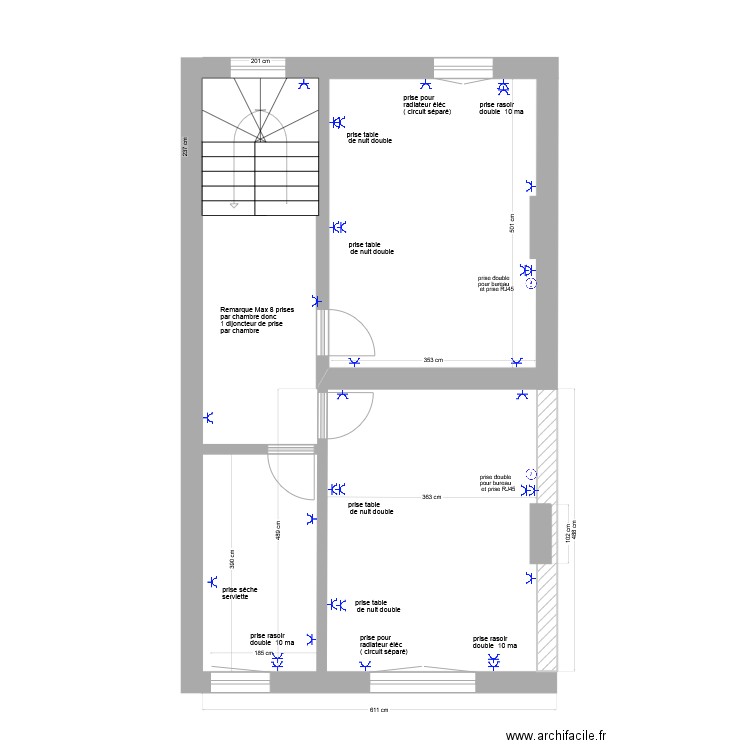 1 er  étage prises élec. Plan de 0 pièce et 0 m2