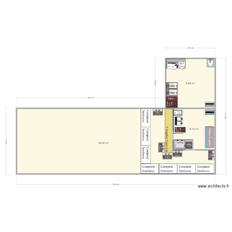 BIARRITZ plan cusine. Plan de 3 pièces et 55 m2