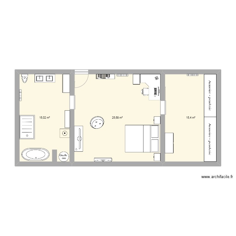 suite parntal. Plan de 3 pièces et 56 m2