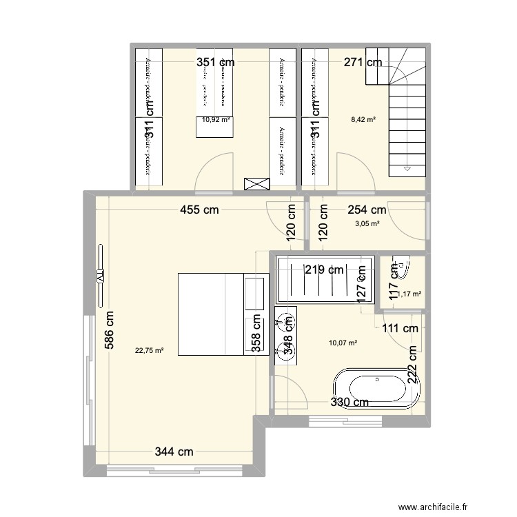 Chambre Master bis. Plan de 6 pièces et 56 m2