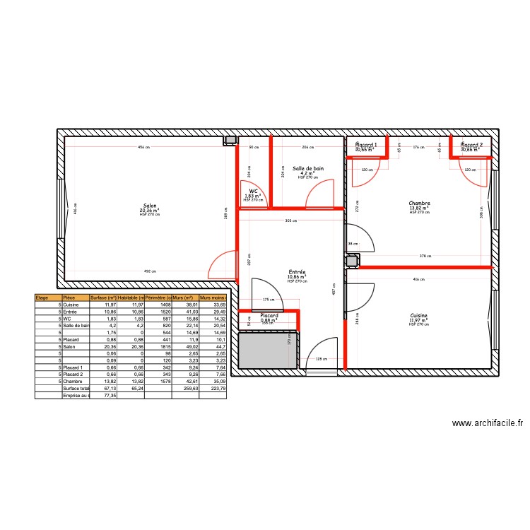 Bergere DEMOLITION. Plan de 12 pièces et 67 m2