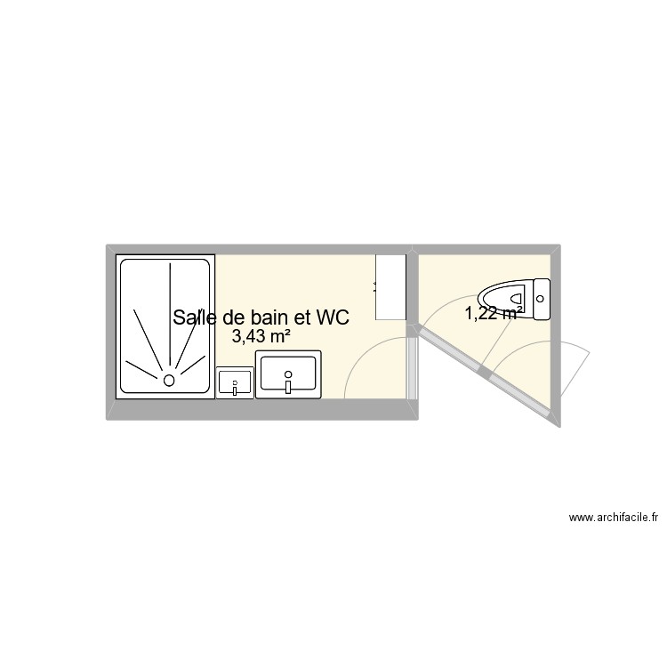 projet sdb toilettes 2. Plan de 2 pièces et 5 m2