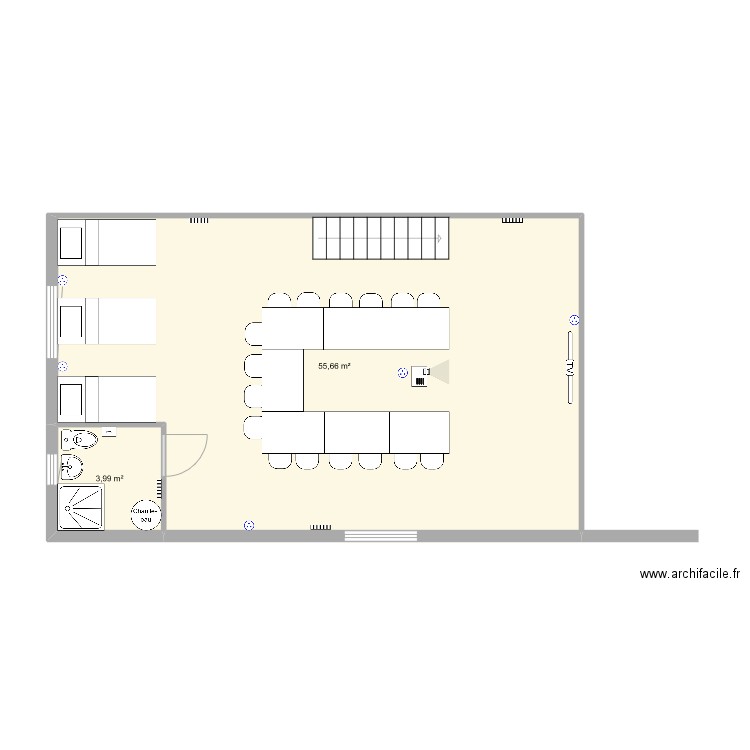 Sellerie Etage. Plan de 2 pièces et 60 m2