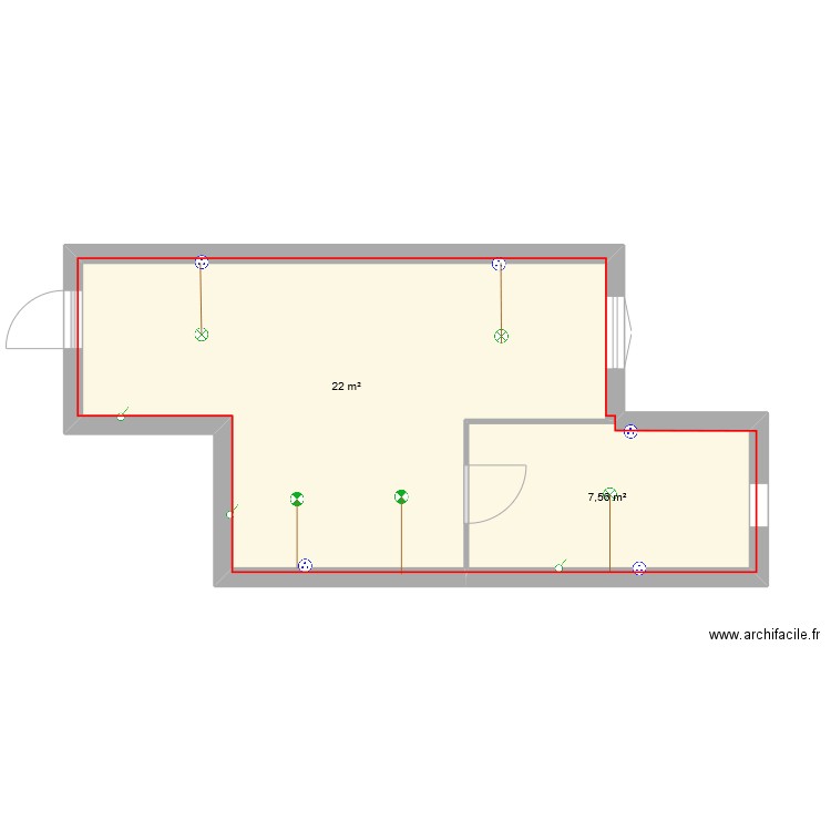 apparetement T2. Plan de 2 pièces et 30 m2