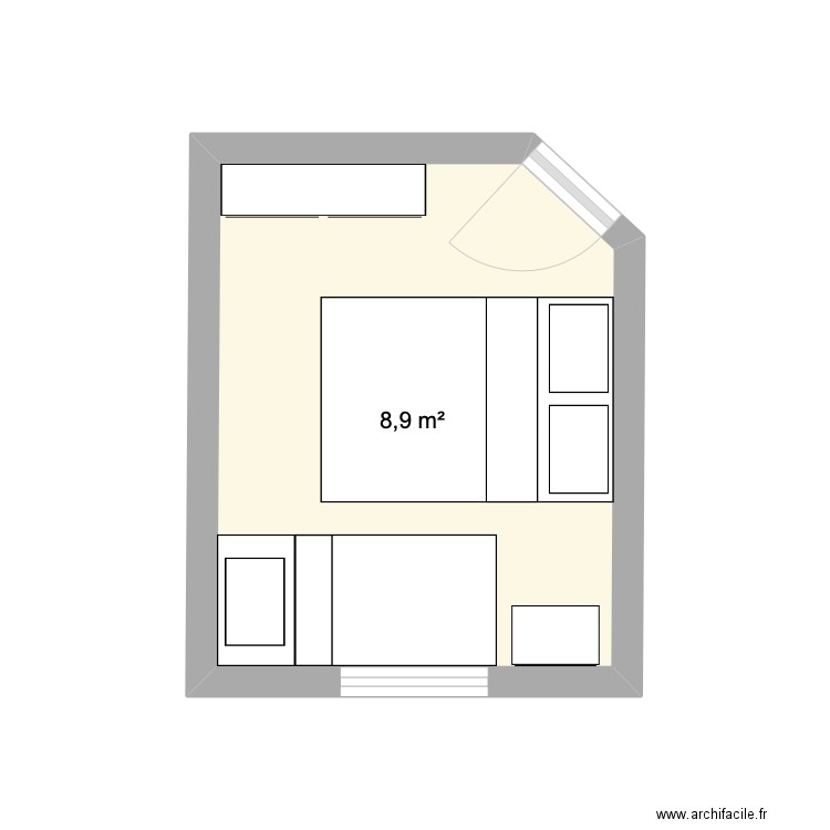 chambre . Plan de 1 pièce et 9 m2