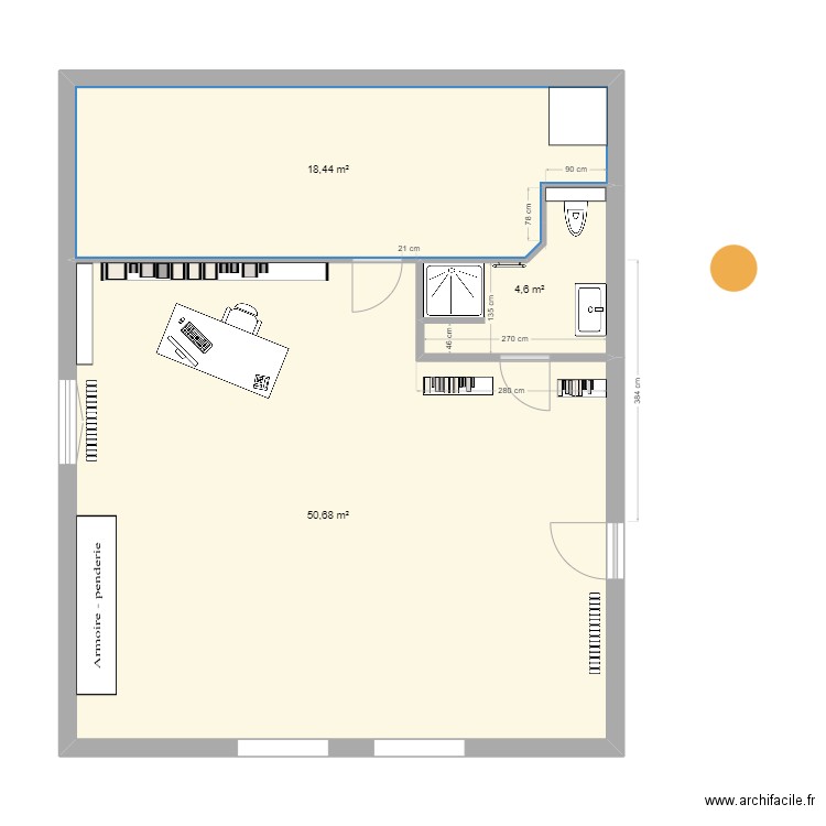 sdb haut 2025_90x80_. Plan de 3 pièces et 74 m2