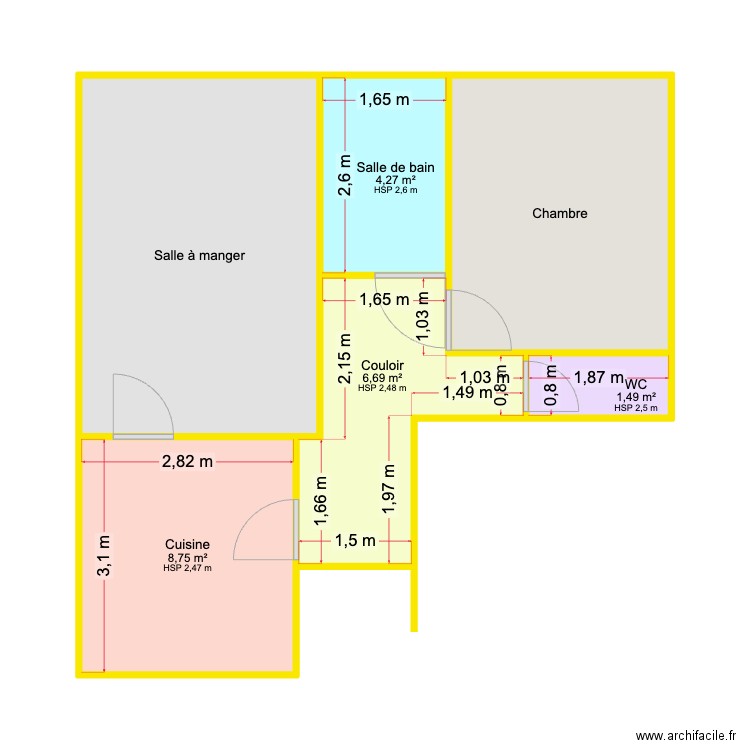 guenechault. Plan de 6 pièces et 47 m2