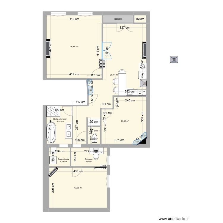 Heurteloup V01. Plan de 13 pièces et 85 m2