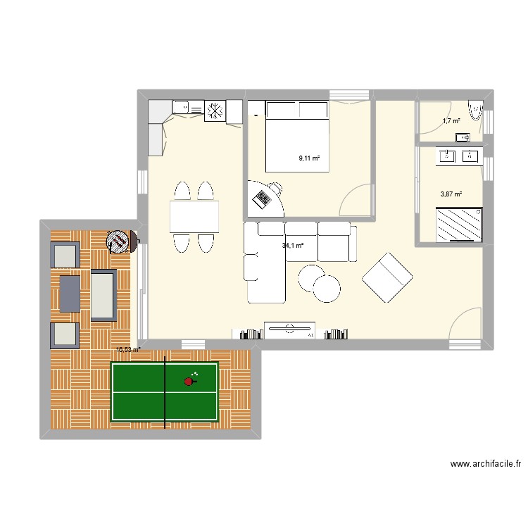 vertion léo. Plan de 5 pièces et 65 m2