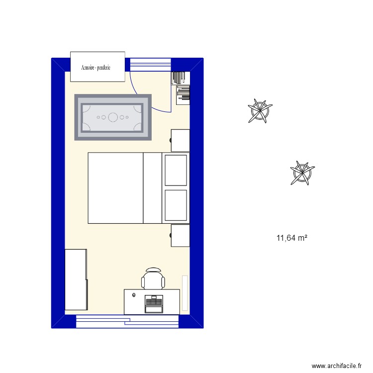 Chambre 1. Plan de 1 pièce et 12 m2