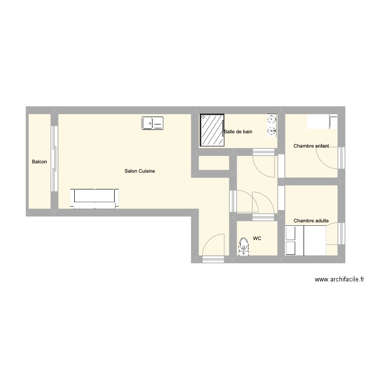 Bobigny. Plan de 8 pièces et 43 m2