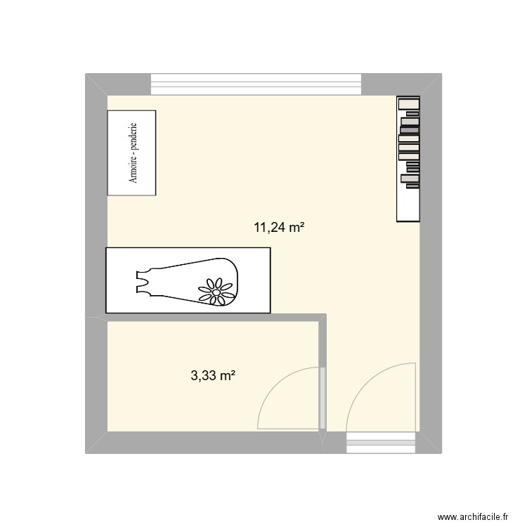 chambre enfant. Plan de 2 pièces et 15 m2