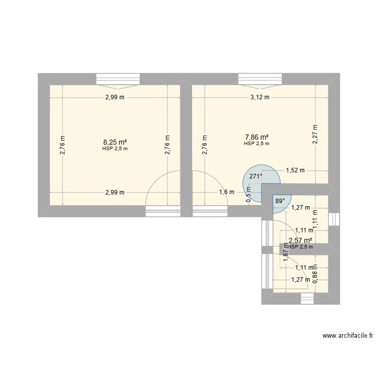 MAISON 1 etage 1. Plan de 3 pièces et 19 m2