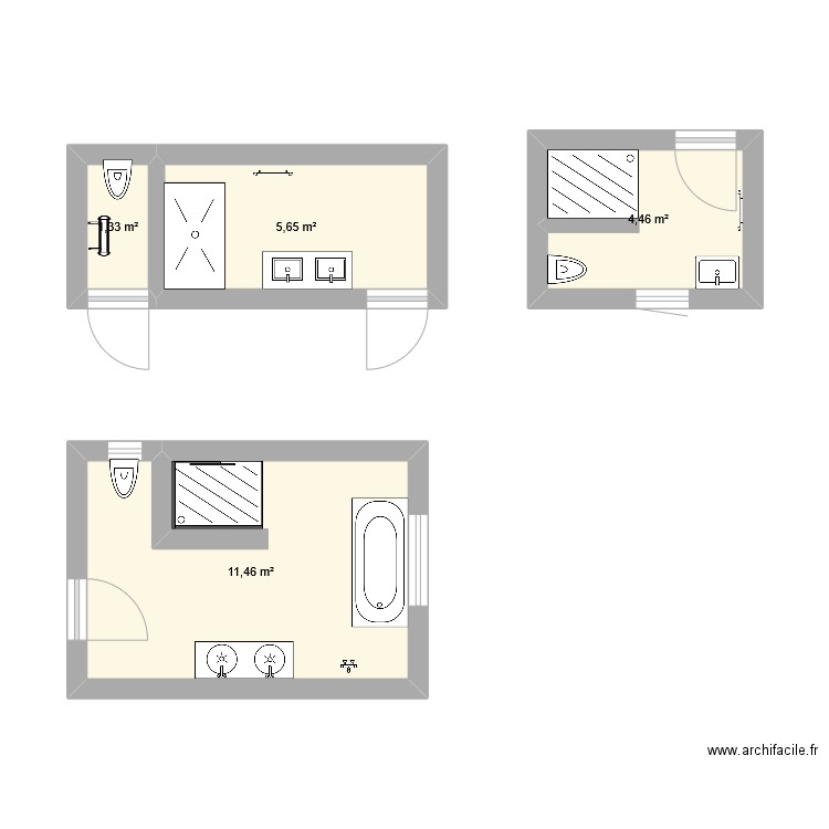 sdb. Plan de 4 pièces et 23 m2