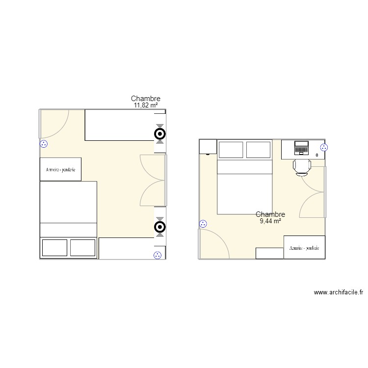 chzmbre. Plan de 2 pièces et 21 m2