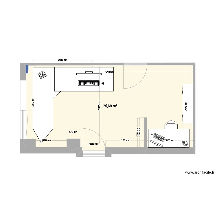 SDQK 1. Plan de 1 pièce et 26 m2