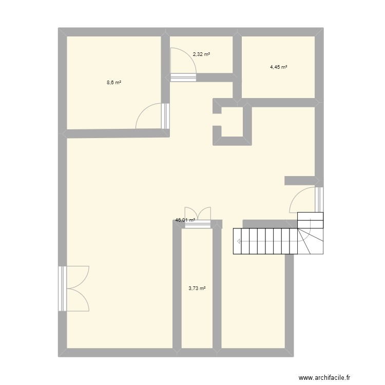 Maison RDC. Plan de 5 pièces et 65 m2