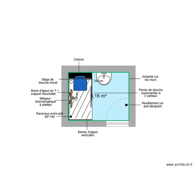 Projet AUTIN. Plan de 1 pièce et 3 m2