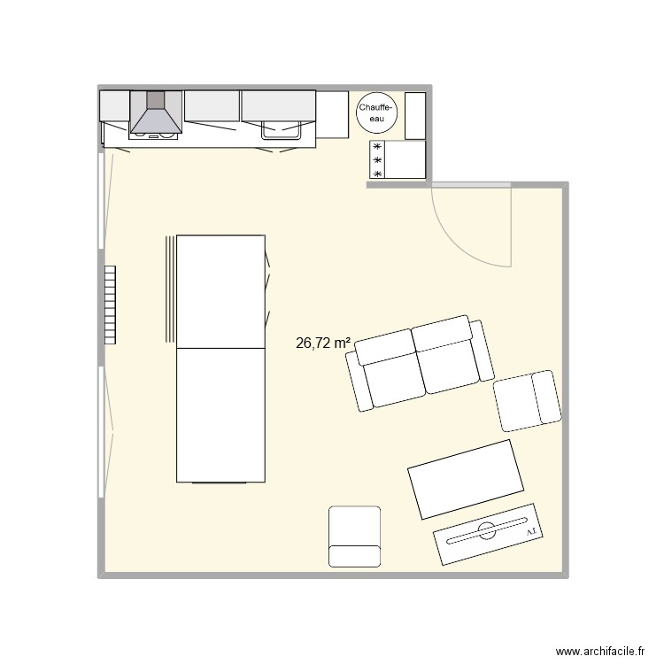 Pièce principale Chrystel TV de face. Plan de 1 pièce et 27 m2