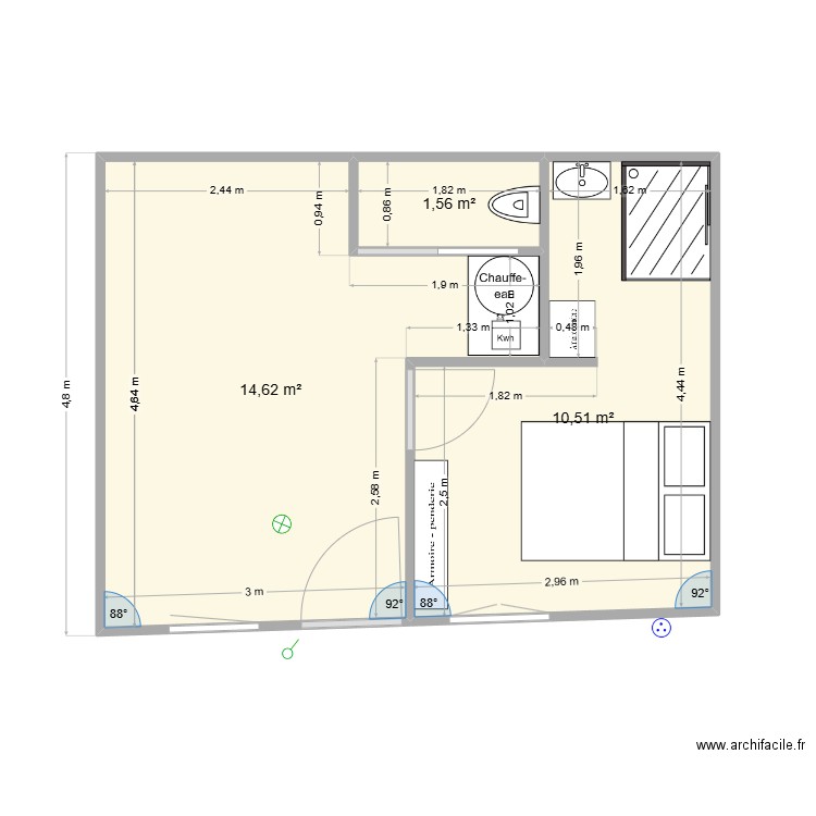 Cabanon bnb. 2. Plan de 3 pièces et 27 m2