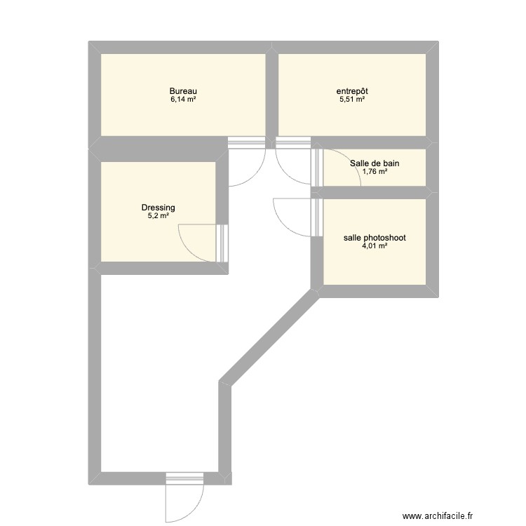 aménagement espace commercial. Plan de 5 pièces et 23 m2