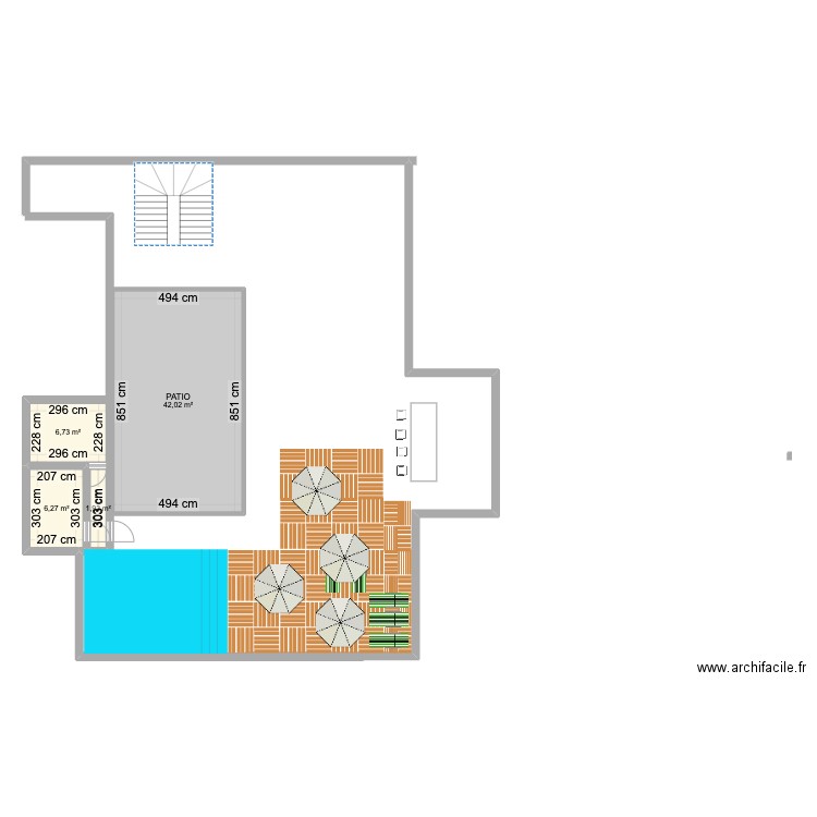 Terrasse. Plan de 4 pièces et 57 m2