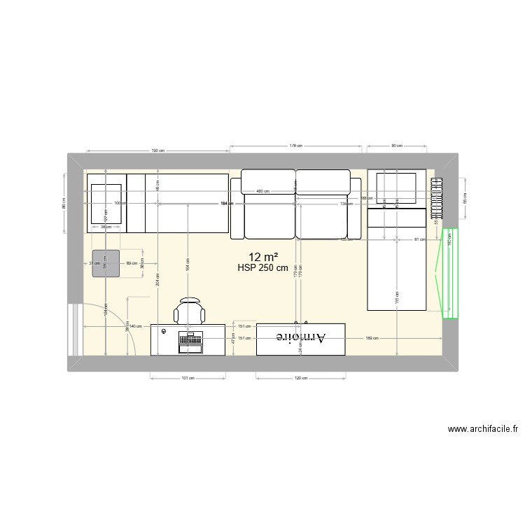 CHAMBRE. Plan de 1 pièce et 12 m2