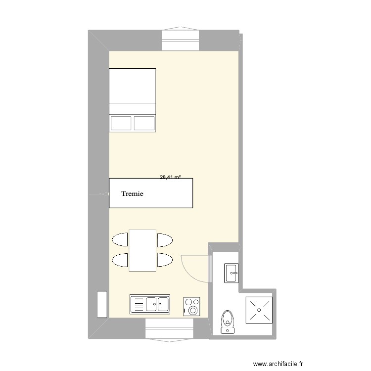 STUDIO GDE MAISON ARIANE  tremie 2,5 tournant. Plan de 1 pièce et 28 m2