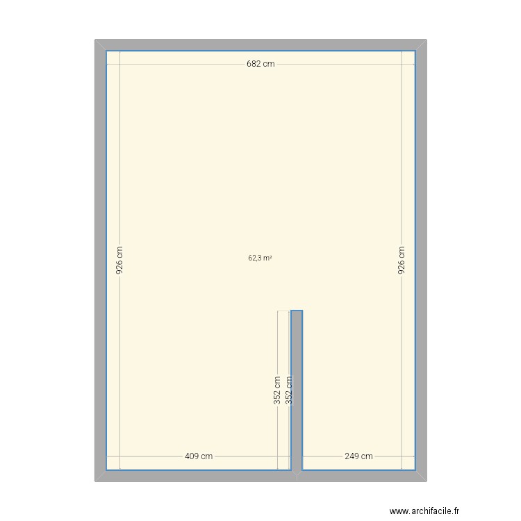 Hanere . Plan de 1 pièce et 62 m2