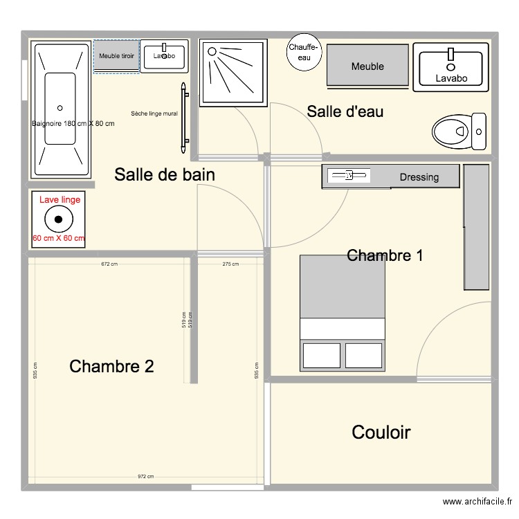 Salles d'eau et chambres. Plan de 4 pièces et 336 m2