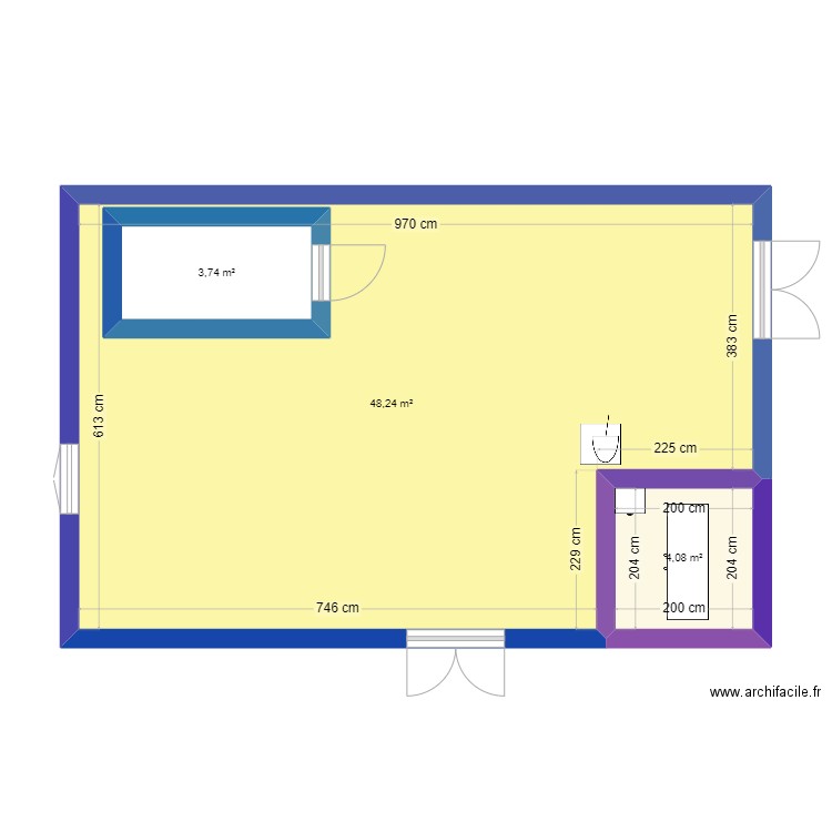 batiment estheticienne. Plan de 3 pièces et 62 m2