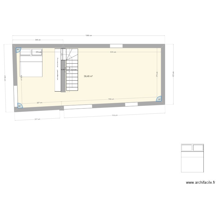 chambre cellier . Plan de 1 pièce et 39 m2