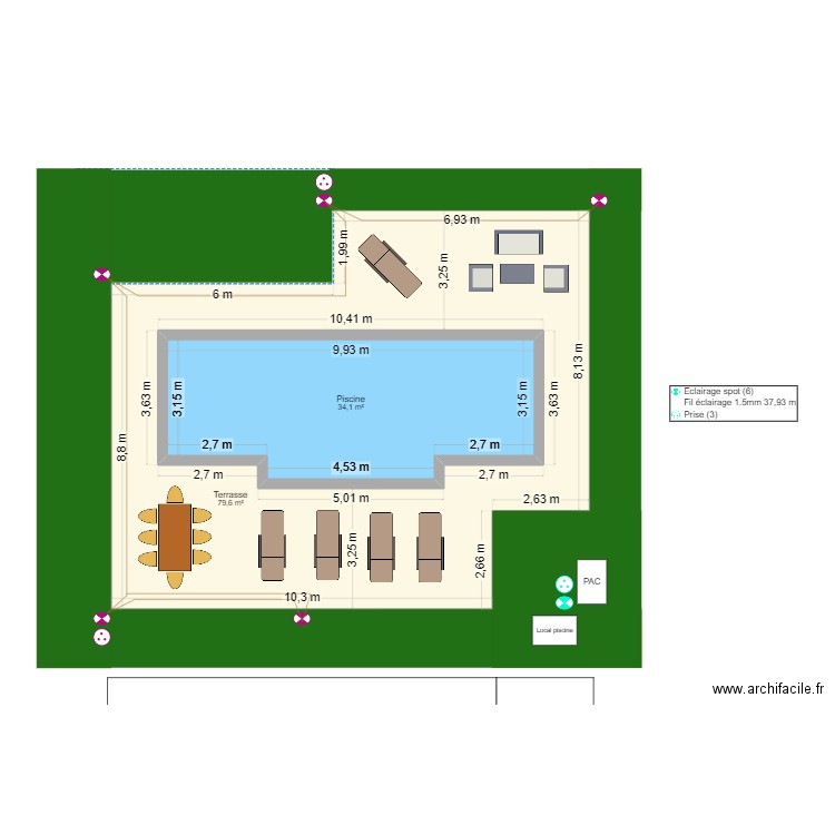 Terrasse piscine Jonquières éclairage. Plan de 2 pièces et 155 m2