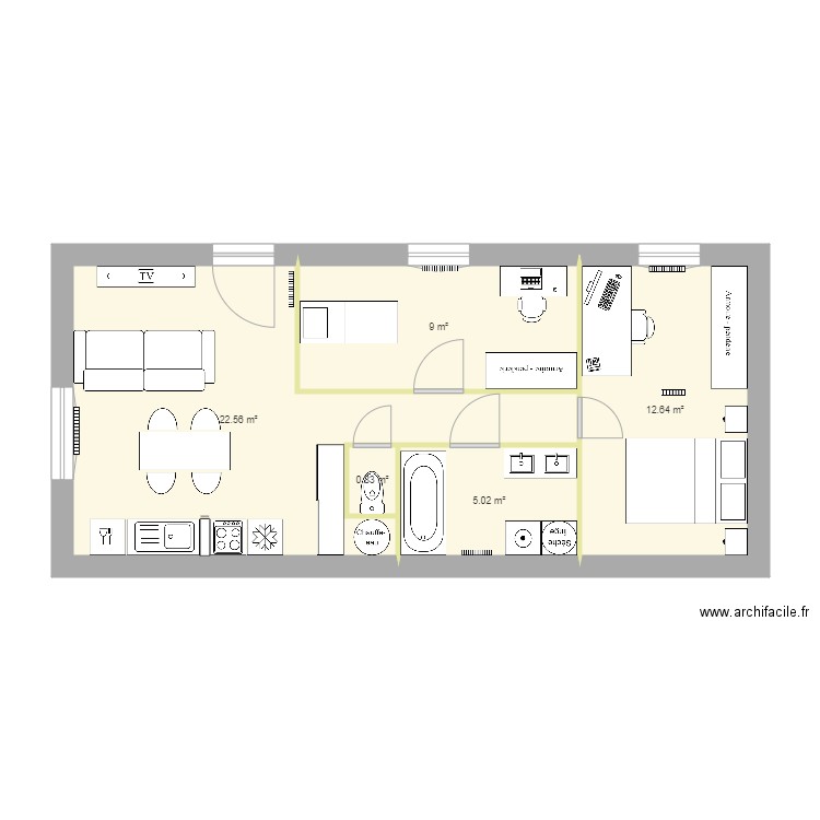 projet . Plan de 5 pièces et 50 m2