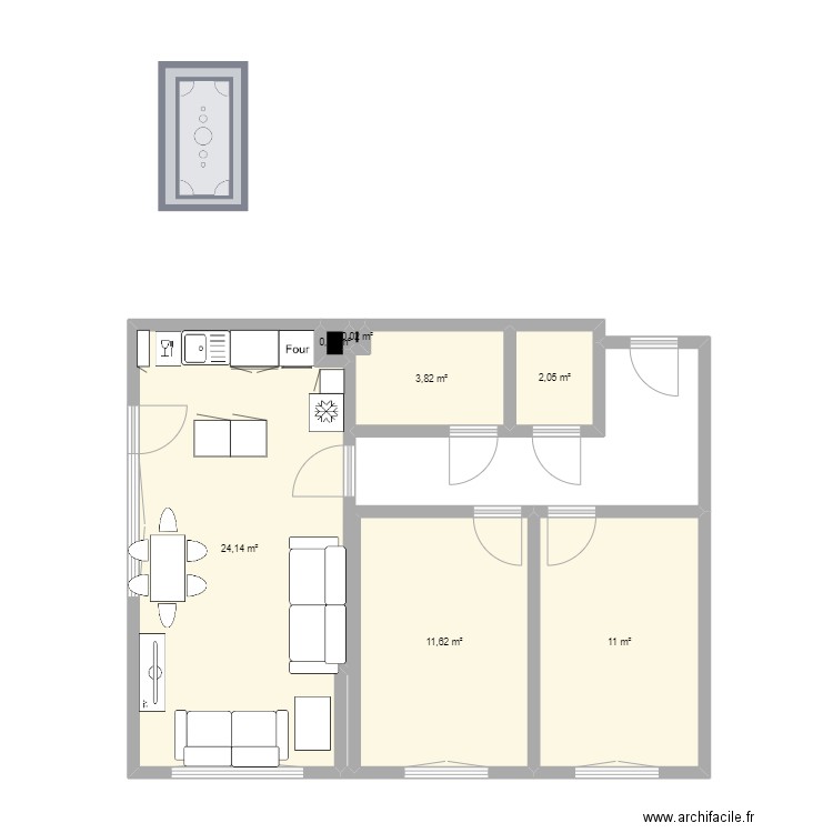 sarnena gora . Plan de 7 pièces et 53 m2