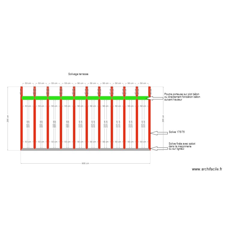 solivage terrasse. Plan de 10 pièces et 12 m2