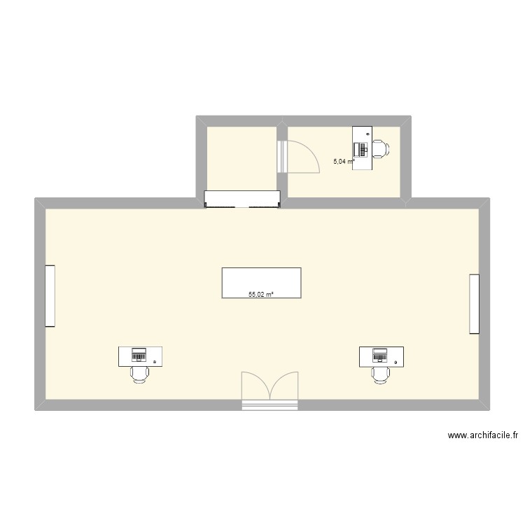 paln magasin. Plan de 2 pièces et 60 m2