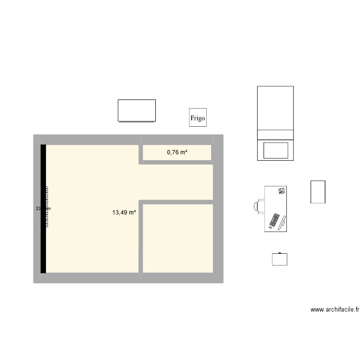 chambre lc9. Plan de 2 pièces et 14 m2