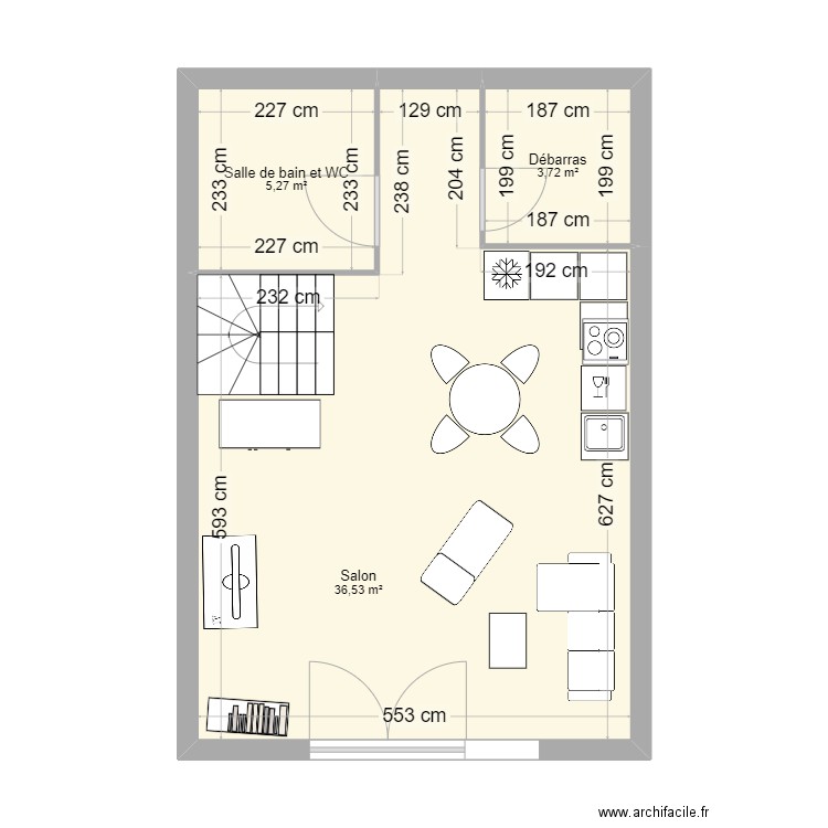 bas 2. Plan de 3 pièces et 46 m2