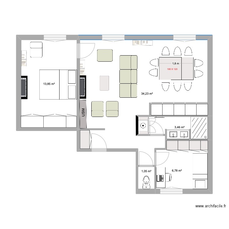 charlot 6. Plan de 6 pièces et 60 m2