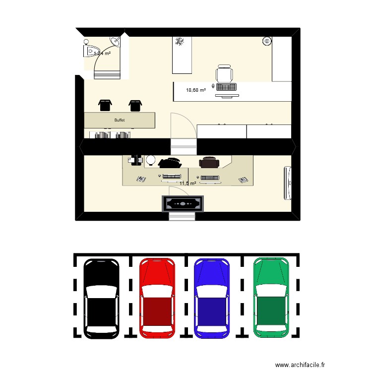 Création d'entreprise. Plan de 3 pièces et 31 m2