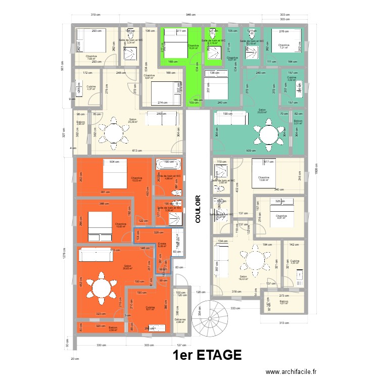 1ER ETAGE 22 FEVRIER 2025. Plan de 30 pièces et 247 m2