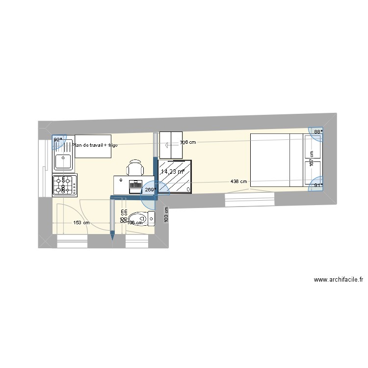 Cabane v3. Plan de 1 pièce et 14 m2