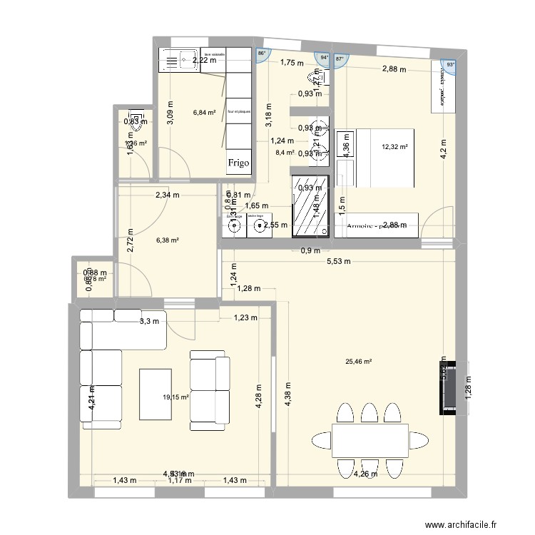 V1_Medou. Plan de 8 pièces et 81 m2