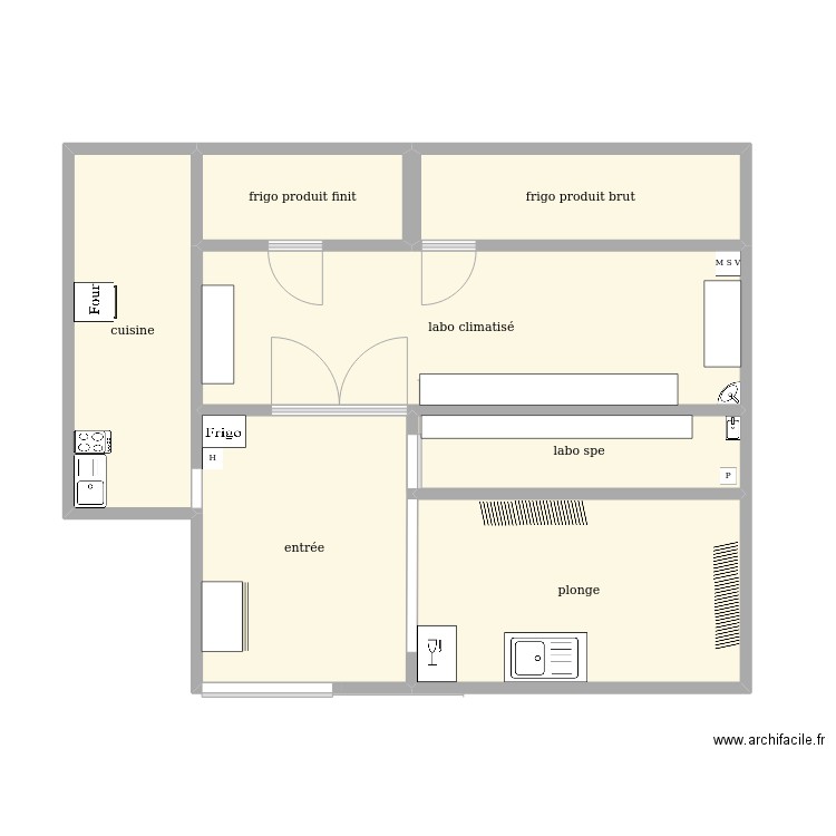 boucherie. Plan de 7 pièces et 67 m2