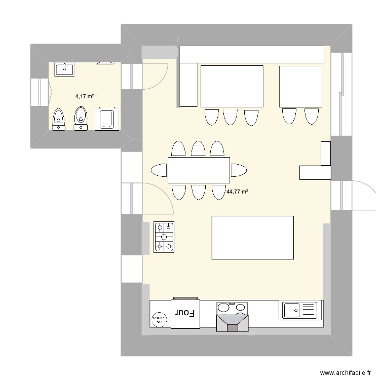 Restaurant . Plan de 2 pièces et 49 m2