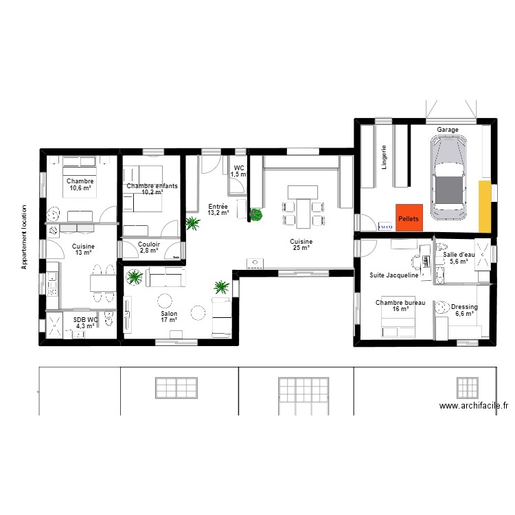 Maison Jacqueline V6. Plan de 2 pièces et 30 m2