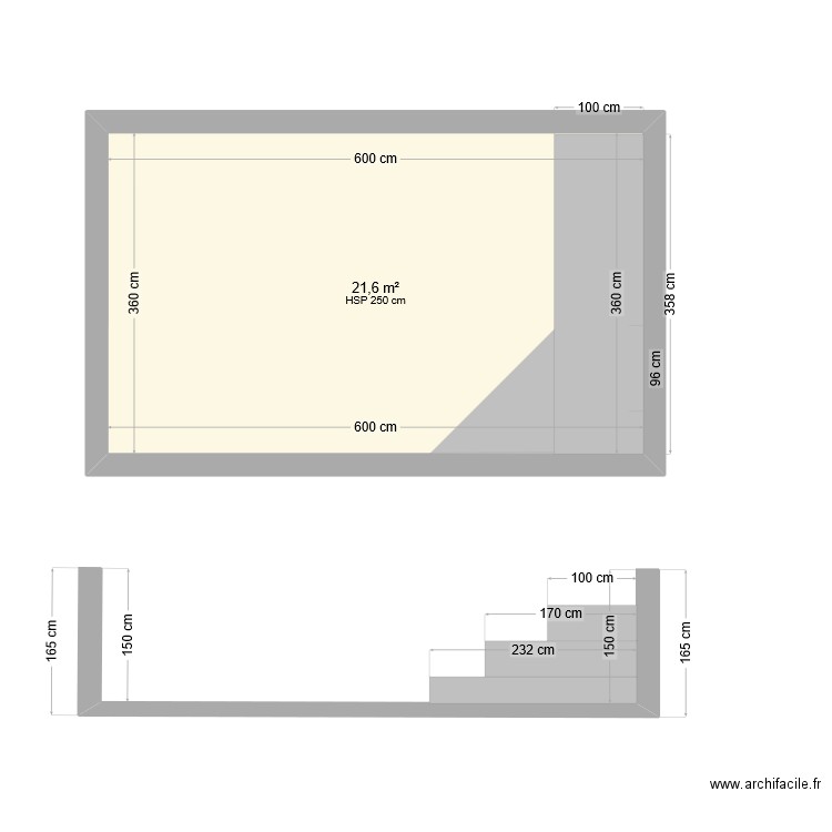 Plan en coupe piscine 6x4 . Plan de 1 pièce et 22 m2